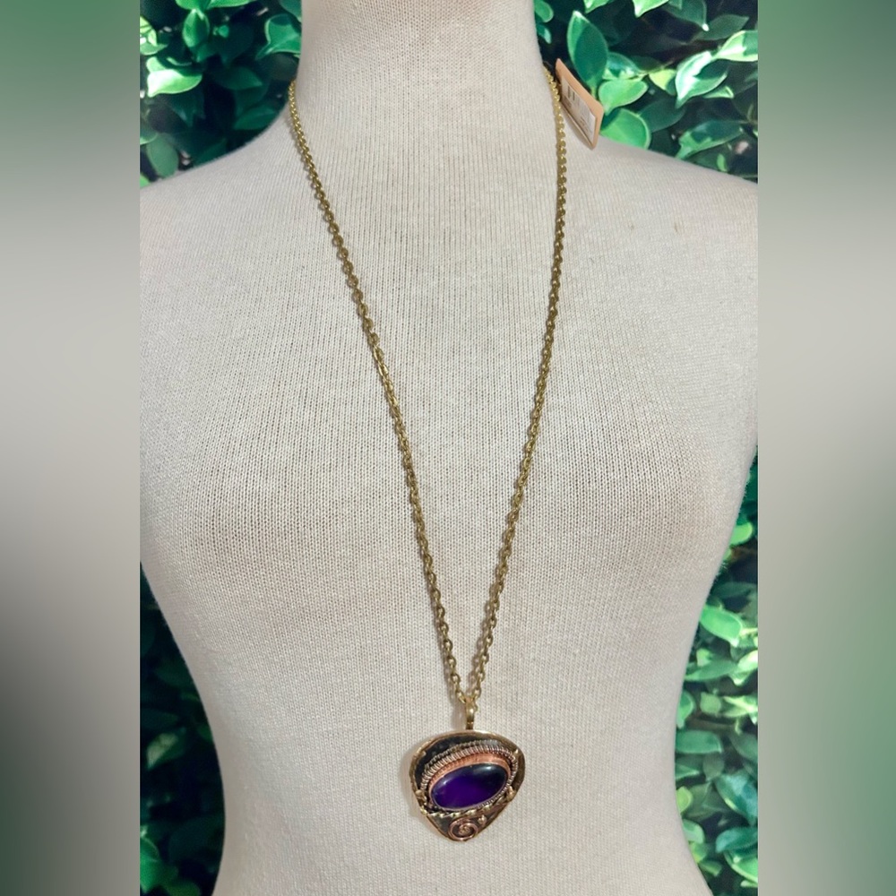 Anju Handcrafted Purple Amethyst Tri-Tone Mixed Metal 31" Drop Necklace New